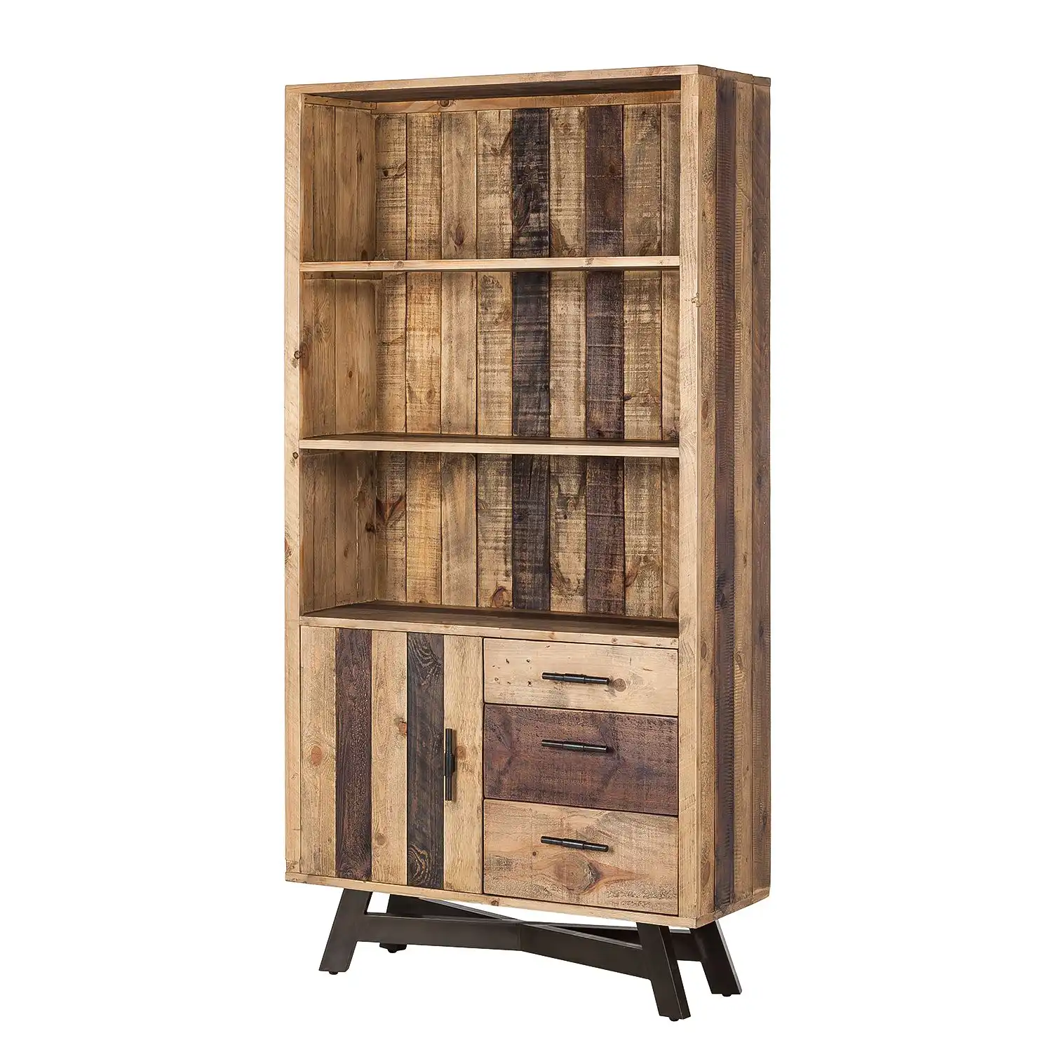 Reclaimed Wood Almirah with 1 door, 3 drawers & 3 open compartment - popular handicrafts
